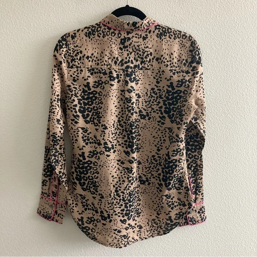 J. Crew Button-up Shirt in Leopard Print Ashen Black Long Sleeve